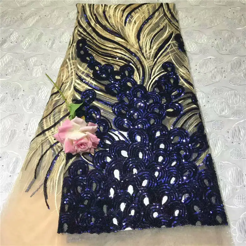 Сетчатые кружевные отделки последние африканские шнурки 2019 бусины Красные