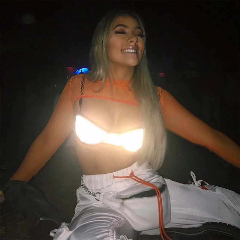 Женский укороченный топ без рукавов со светоотражающими бретельками Серый