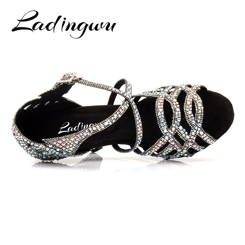 Ladingwu Zapatos De Baile Professional/черные женские танцевальные туфли черного цвета в клетку, на высоком каблуке, для сальсы, для латинских танцев, со стразами