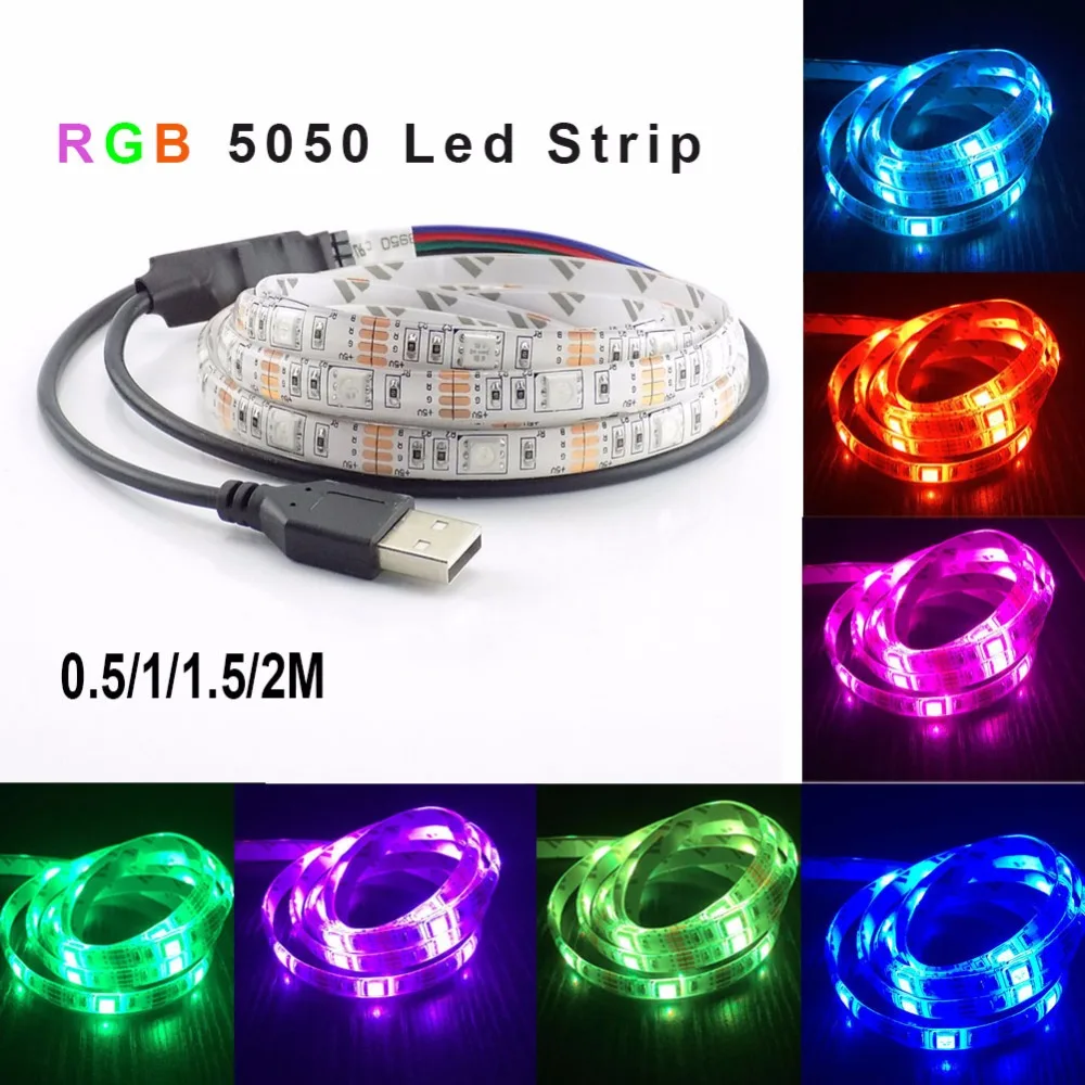 Светодиодная лента RGB с питанием от USB 5 В 5050 SMD светодиодная для экрана телевизора