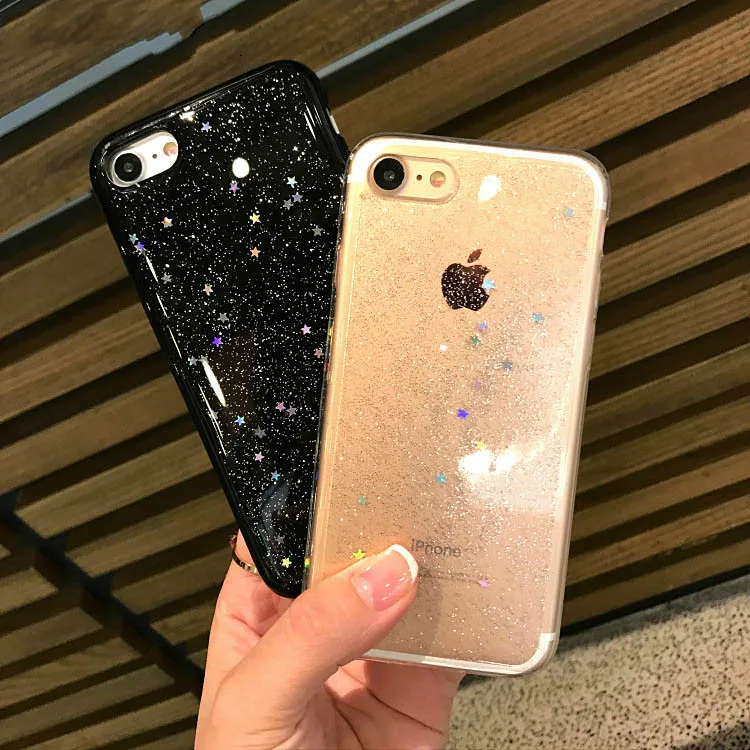 New Shinny Glitter Stars Black White Soft TPU Phone Cover for iPhone 6 6s Skin X 8 7 Plus plus Case Capa Coque |