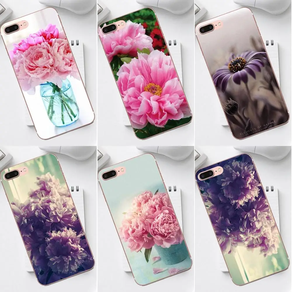 Мягкий резиновый чехол для телефона Love фиолетовые пионы iPhone 4 4S 5 5C SE 6 6S 7 8 Plus X XS Max XR