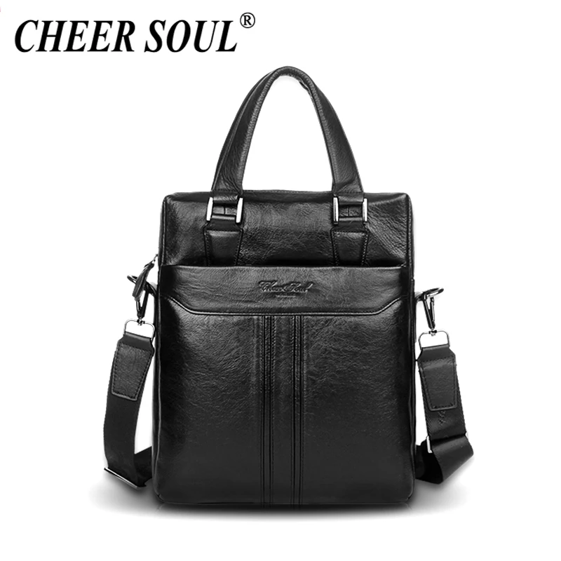 

CHEER SOUL Genuine Leather Briefcase Business Handbag Men Office Laptop Bag Messenger Bags For Men Tote Purse Male Shoulder Bags