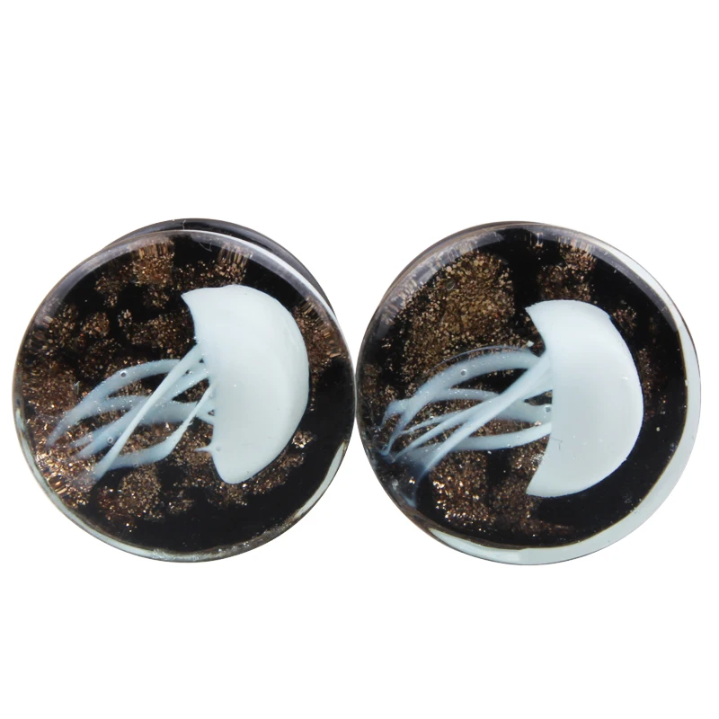 New 8-16mm A Pair of Glass Ear piercing Fashion Double Flared White Jellyfish earrings Plugs Translucent ocean body jewelry | Украшения и