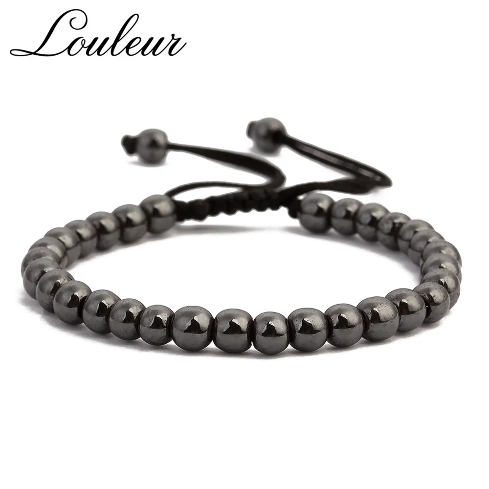 

LOULEUR Fashion Rose Gold Color Copper Hematite Beads Bracelets for Men Handmade Braiding Macrame Bracelet Men Women Pulseras