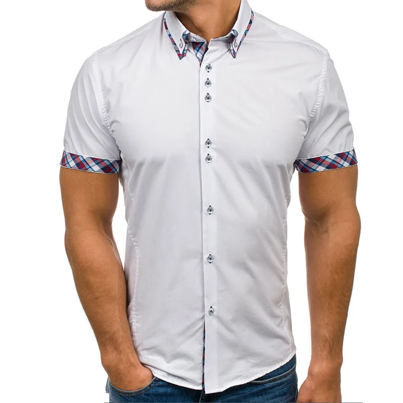 

2020 Men's Patchwork Plaid hit Color Print Shirt men's short-sleeve shirt brand casual shirt men shirts