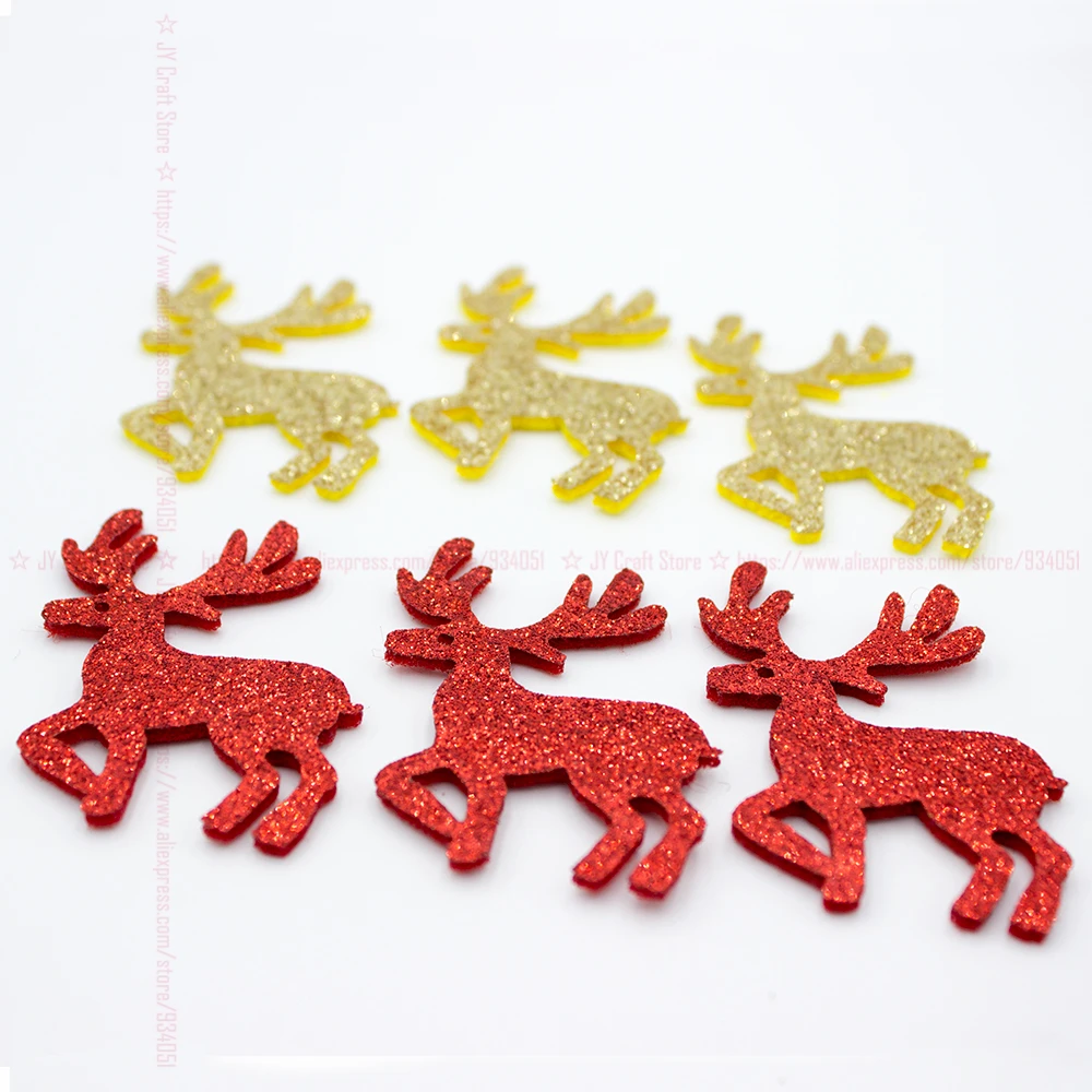 

100PCS Glitter Fawn Appliques Sparkle Gold, Red Color Christmas Reindeer Patch Cutouts for Xmas Ornament, Cake Topper Decor