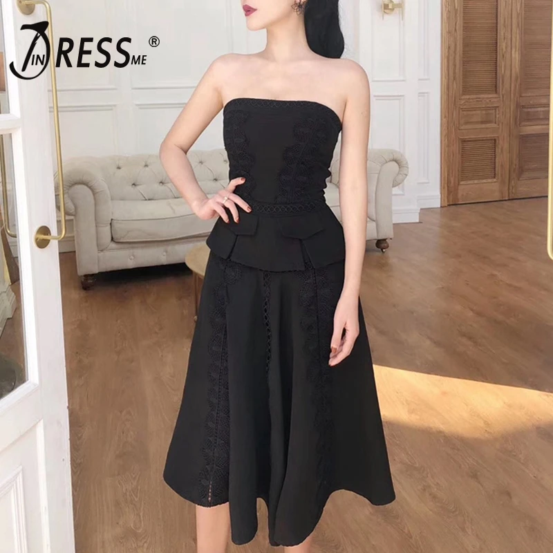 INDRESSME 2019 Новинка модный стиль прохладный черный без бретелек Кружева Для женщин