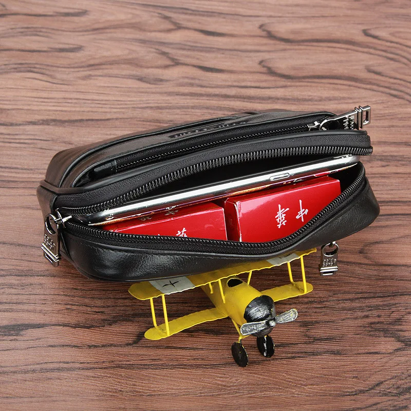 

New Men Waist Bag Cell/Mobile Phone Case Bags Real Cowhide Wallets Loop Skin Belt Purse Male Genuine Leather Hip Bum Fanny Pack