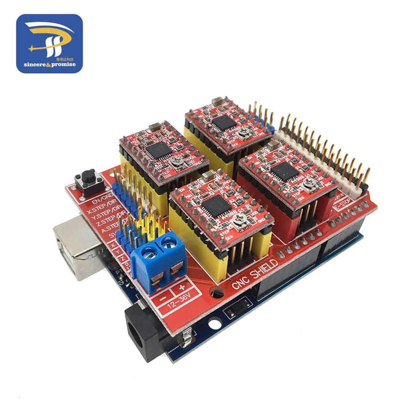 CNC щит v3 гравировальный станок 3d принтер+ 4 шт. A4988/DRV8825 Плата расширения драйвера для Arduino+ UNO R3 с USB кабелем