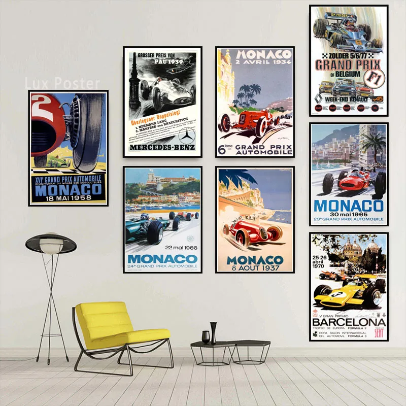 Grand Prix Супер гоночный автомобиль Ретро 2006 Monaco Racing 64-й мотор плакат настенный Арт холст настенная картина Картина для комнаты домашний декор