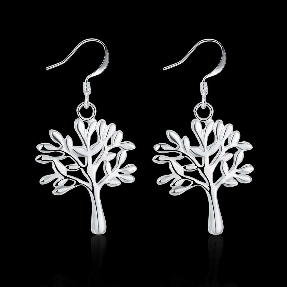 E874 Оптовая Продажа Модные с серебряным покрытием Jewelry Серьги дерево Live Висячие