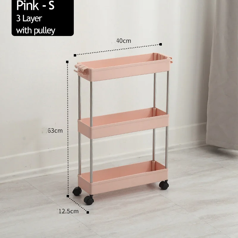 Pink S-3 Layer Uengage Ванная комната Пластик стеллаж для выставки товаров колеса тонкий слайд башня легко подвижные собрать Кухня хранения дома Организатор полка - Цвет: Pink S-3 Layer