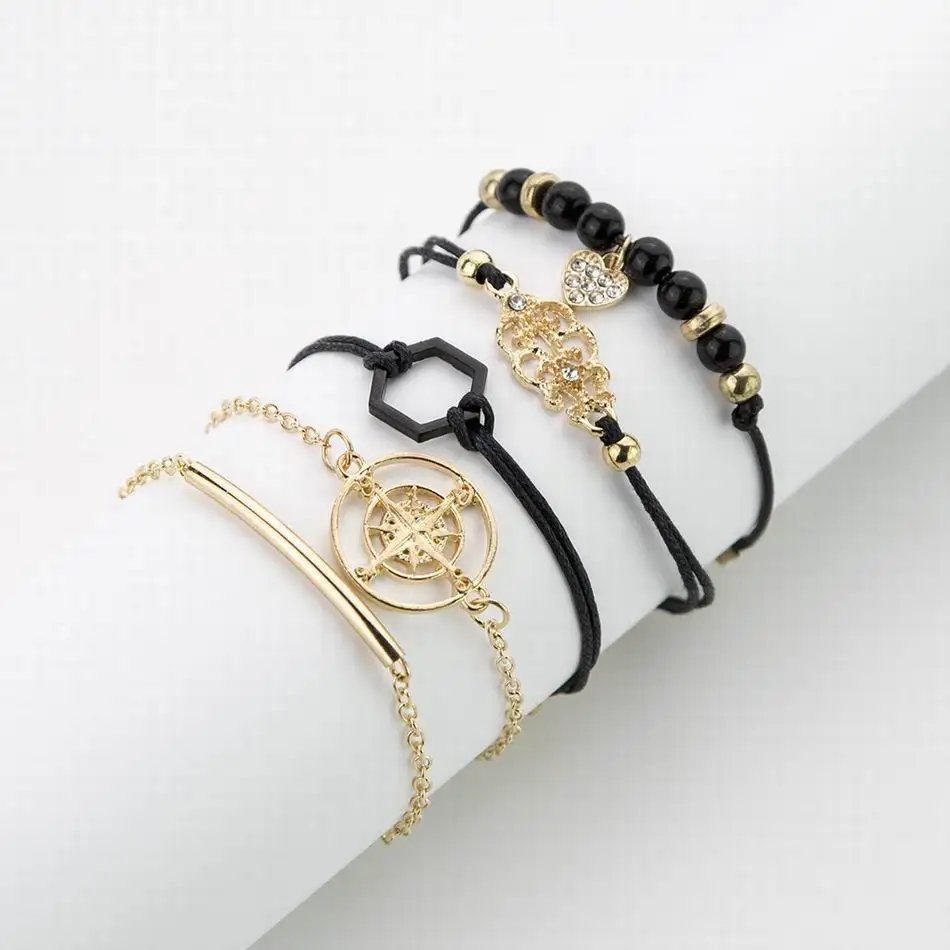 Женские браслеты подвески Boho с золотыми звеньями вырезами в виде сердца Луны