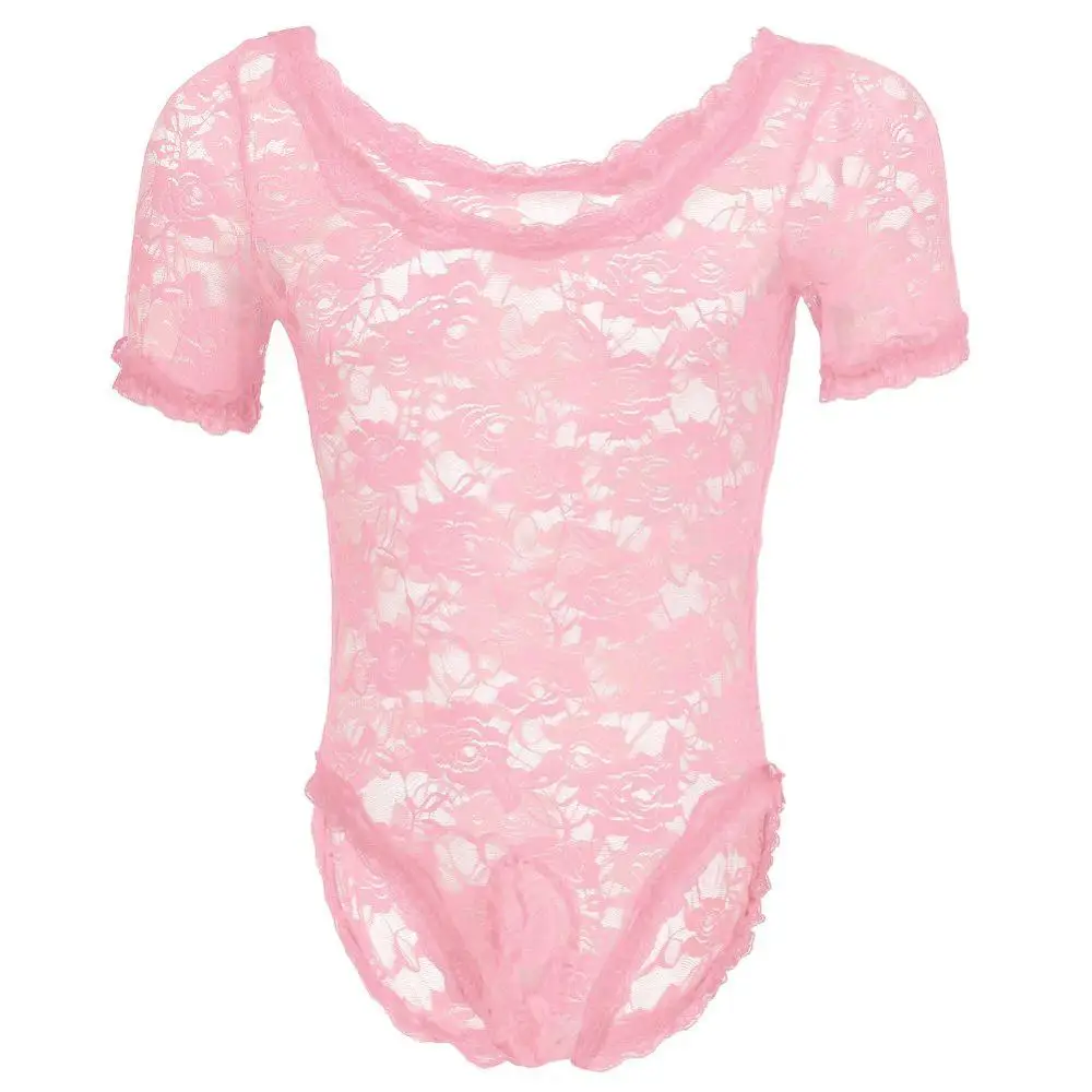 Pink Мужское нижнее белье SISSY Прозрачное Кружевное боди с высокой посадкой, ночное белье, сексуальные мужские трусики, трико, нижнее белье - Цвет: Pink