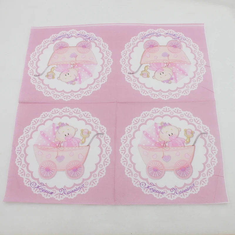 [Rainloong] Baby Shower Бумага салфетка для мальчика и девочки, Пол раскрыть детскую коляску салфетка салфетки 33*33 см 20 шт./упак./лот