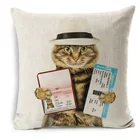 Подушка-чехол из хлопка и льна с изображением милого кота и животного, декоративная подушка для офиса и дома, наволочка Dakimakura Almofada Cojines