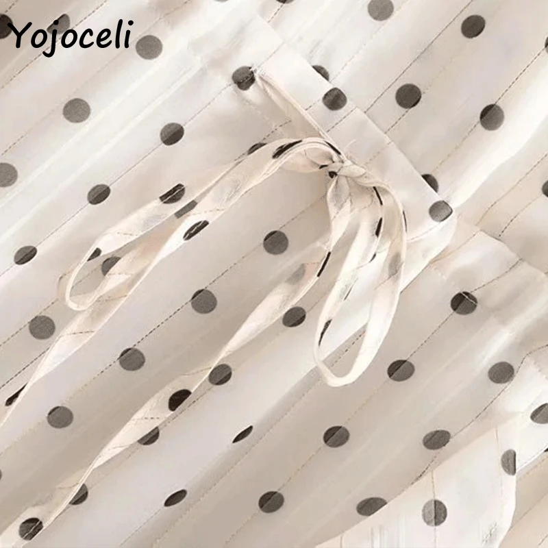 Yojoceli романтическое платье в французский горошек с рюшами boho мини длинным рукавом