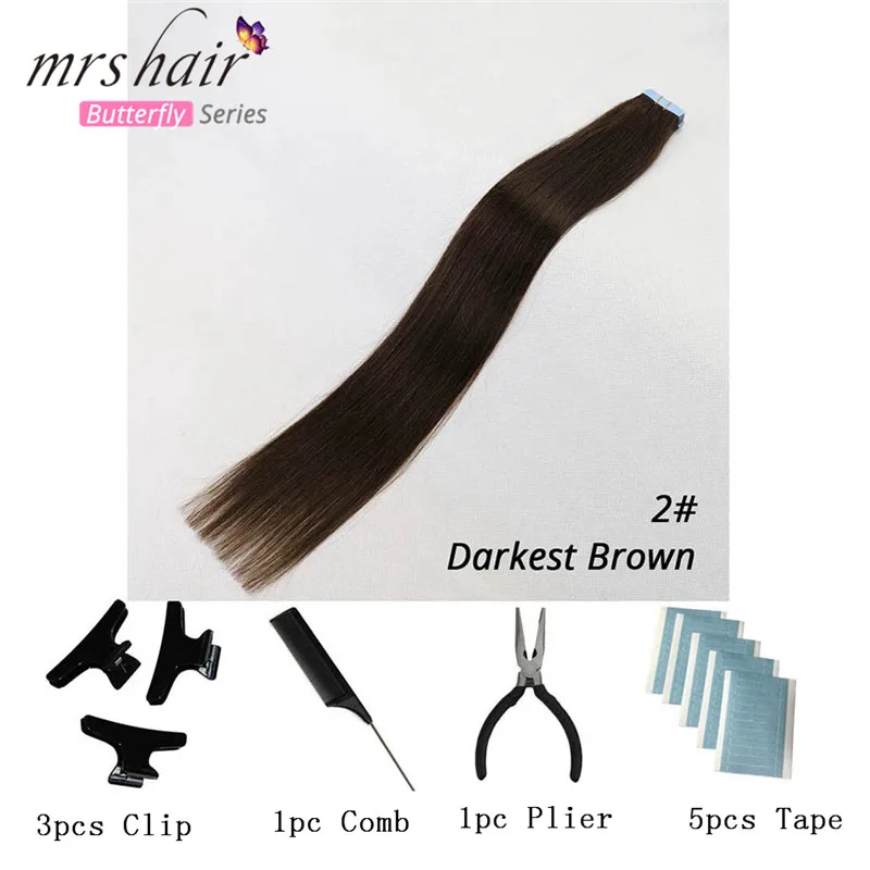 #2 MRSHAIR, 6#, пряди для кожи, человеческие волосы, прямые, лента для наращивания, машинка для наращивания, волосы remy, двухсторонняя лента, комплекты для волос 16, 18, 20, 22, 24 дюймов - Цвет: #2