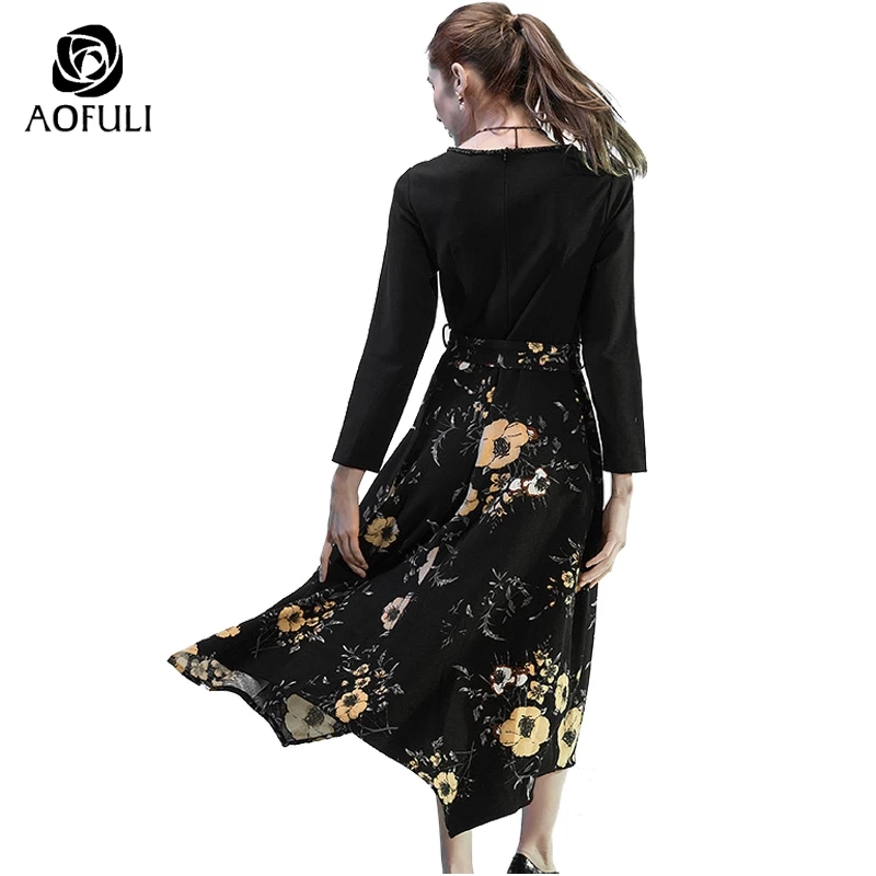 AOFULI M Xxl Xxxl 4xl Плюс Размеры элегантная женщина платье с цветочным принтом