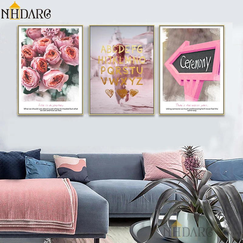 

Nordic Scenery Pink Girl Flower Nice Sofa Background Posters and Prints Canvas Painting Wall Pictures For Living Room Home Decor