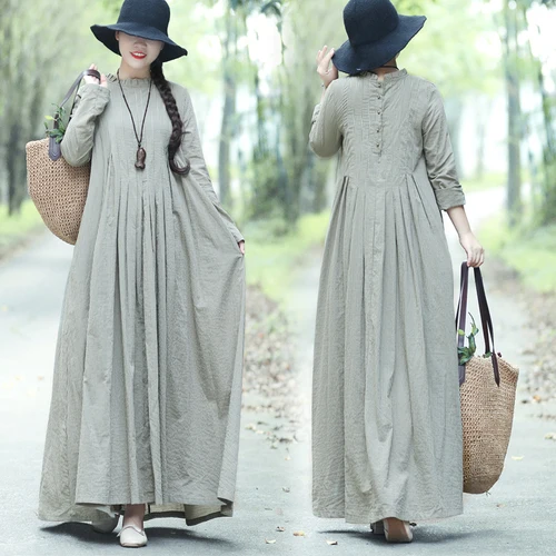 Весеннее художественное длинное платье из хлопка для женщин элегантные