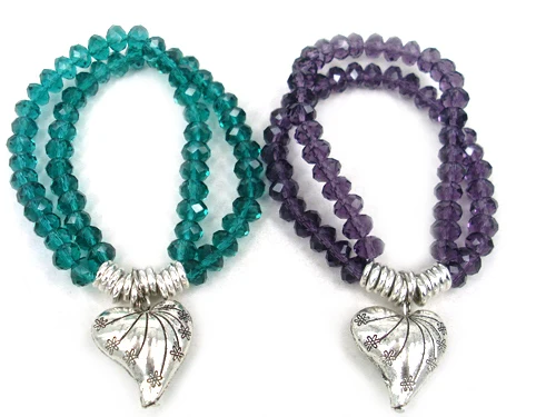 Новый прибытие Бесплатная доставка 8 мм фасетированные хрустальные стеклянные бусины с подвеской сердца и цветка на двойном ряду браслет для дам.