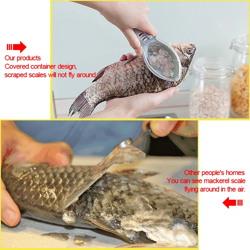 Пластик рыбьей кожи кистью, ножом Кухня Морепродукты Инструмент для легкой очистки рыбьей чешуи для очистки фруктов и овощей с крышкой для хранения