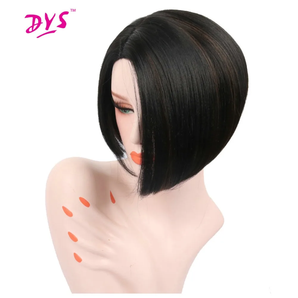 

Deyngs Short Straight Synthetic Bob Wigs For Black Women High Temperature Black Color Naturally Hair With Bangs Free Shipping
