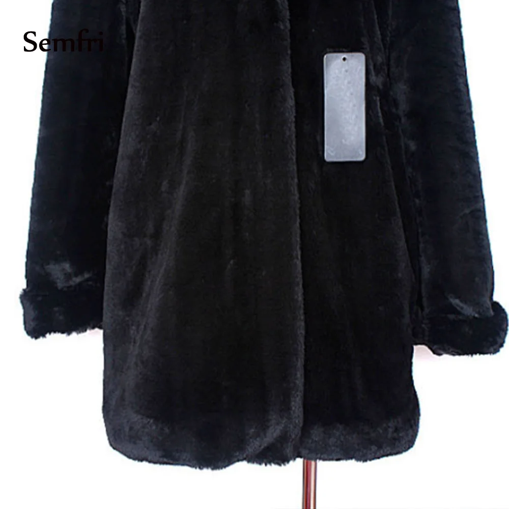 semfri Winter Autumn Women Hooded Faux Fur Coat Fashion Warm Long-sleeved Loose Black Female Flocking Cotton Jacket | Женская одежда