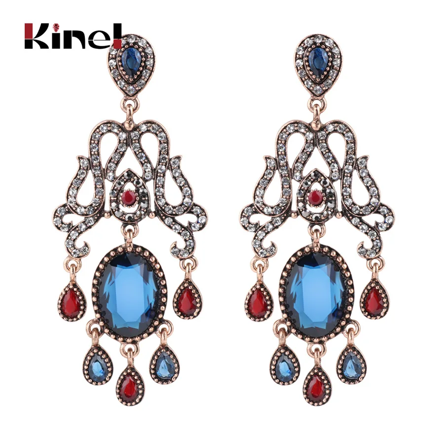 Уникальные старинные золотые серьги капли Kinel мозаика AAA синие кристаллы модные