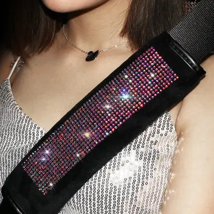 seatbelt pad A Полный Алмазный чехол рулевого колеса автомобиля брелок подлокотник чехол ремни безопасности подплечники автомобиля Стайлинг аксессуар для украшения салона - Название цвета: seatbelt pad A
