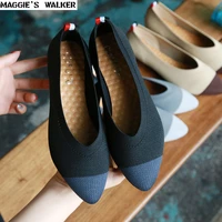 maggies walker womens casual shoes soft bottom knitted flats pointed toe shallow mouth mixed color flats for autumn size 3640