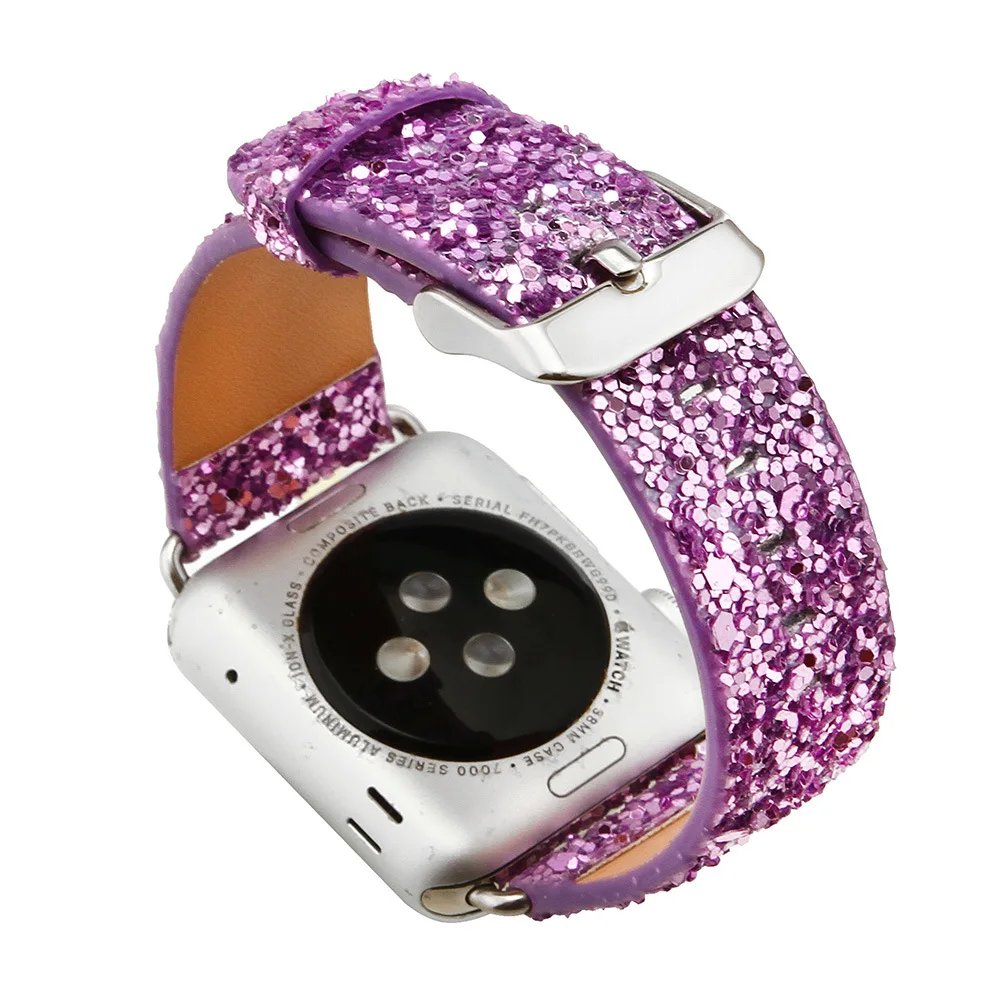 38, 40, 42, 44 мм для Apple Watch, версии 4/3/2/1 кожаный Bling наручных часов Iwatch, ремешок для наручных часов ремень Рождество блестящие Мощность