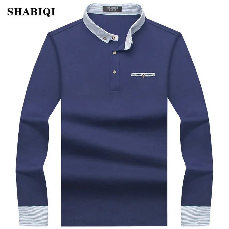 SHABIQI 2021 Новые бренды мужские рубашки поло с длинным рукавом Camisas стоячий воротник