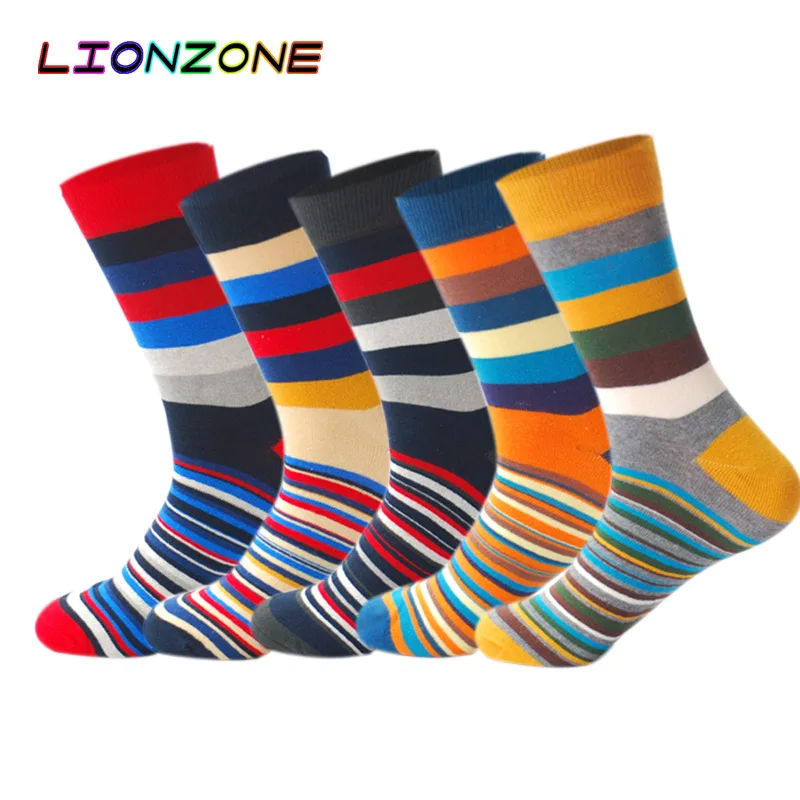 LIONZONE 1 пара мужских забавных 3D носков носки для мужчин красочные полосатые теплые
