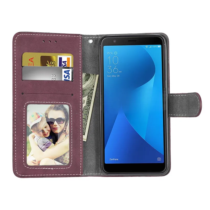 Чехол для ASUS ZenFone Max Plus M1 ZB570TL ретро матовый бумажник с откидной подставкой из