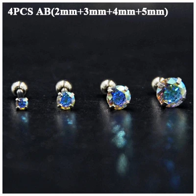 4PCS AB 4 шт смешанные размеры хирургическая сталь круглый кристалл опал Спиральные серьги Tragus верхнее ухо Серьги губная серьга-гвоздик серьги пирсинг ювелирные изделия - Окраска металла: 4PCS AB