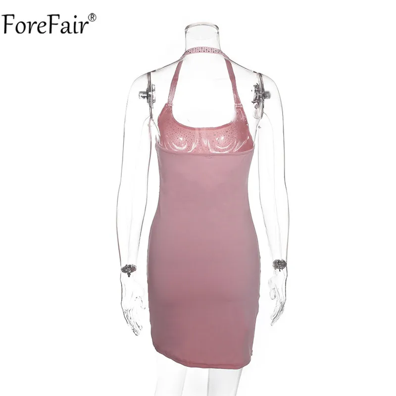 Женское облегающее платье с блестками ForeFair черное розовое мини-платье на
