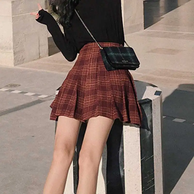 Women Schoolgirl Plaid Pleated Skirts Harajuku High Waist Ball Kawaii Mini Female Winter Autumn Faldas Short Saia | Женская одежда