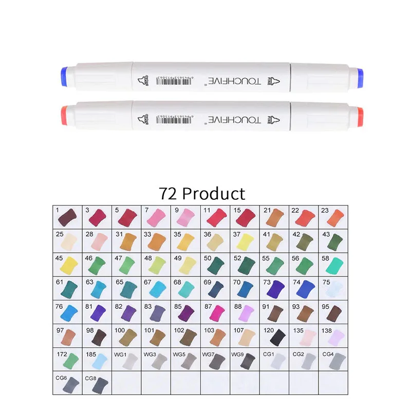 WHITE-72PRODUCT TOUCHFIVE 168 цветов художественные Маркеры Набор ручек с двойной головкой ручка для рисования манга маркер для окрашивания выдвижных ящиков поставки Студенческая ручная краска - Цвет: WHITE-72PRODUCT
