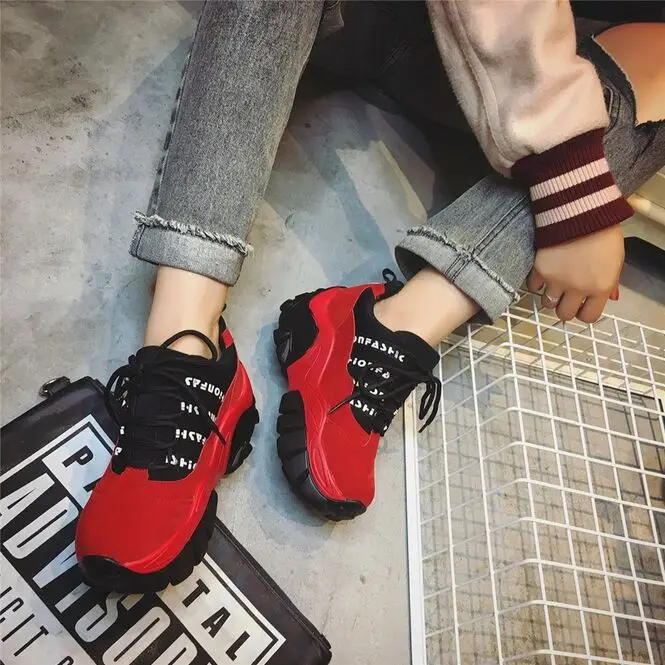 Новая мода стиль увеличение женская обувь дышащий повседневная толстым дном