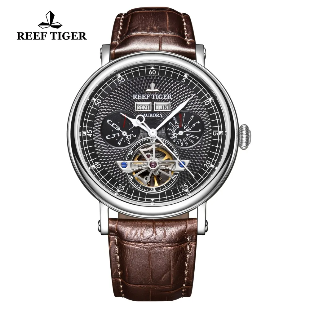 Reef Tiger/RT Роскошные Брендовые мужские повседневные часы вечный календарь Tourbillon механические водонепроницаемые часы Heren RGA1903