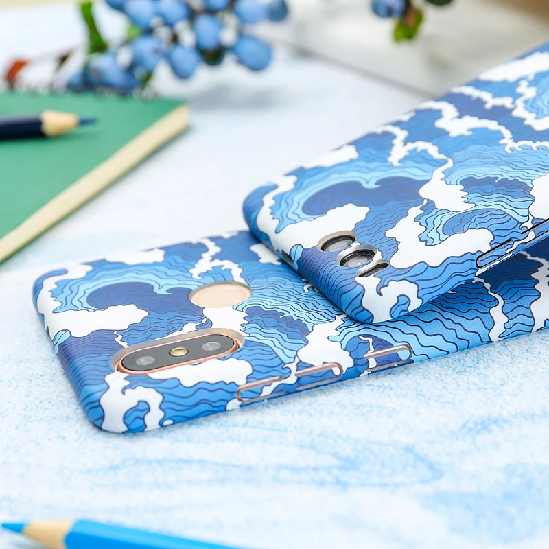 Японский жесткий чехол с маленькими волнами эко периода голубой для Xiaomi MI9 MI9se MI8