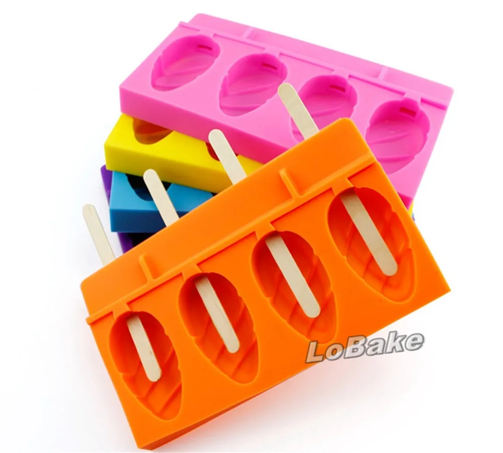 

Latest 4 cavities Oval shaped colorful silicone chocolate lollipop ice cream popsicle molds cake pop mould for ice cream tools
