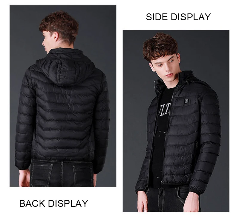 Зимние мужские куртки с подогревом одежда USB теплая парка капюшоном однотонное