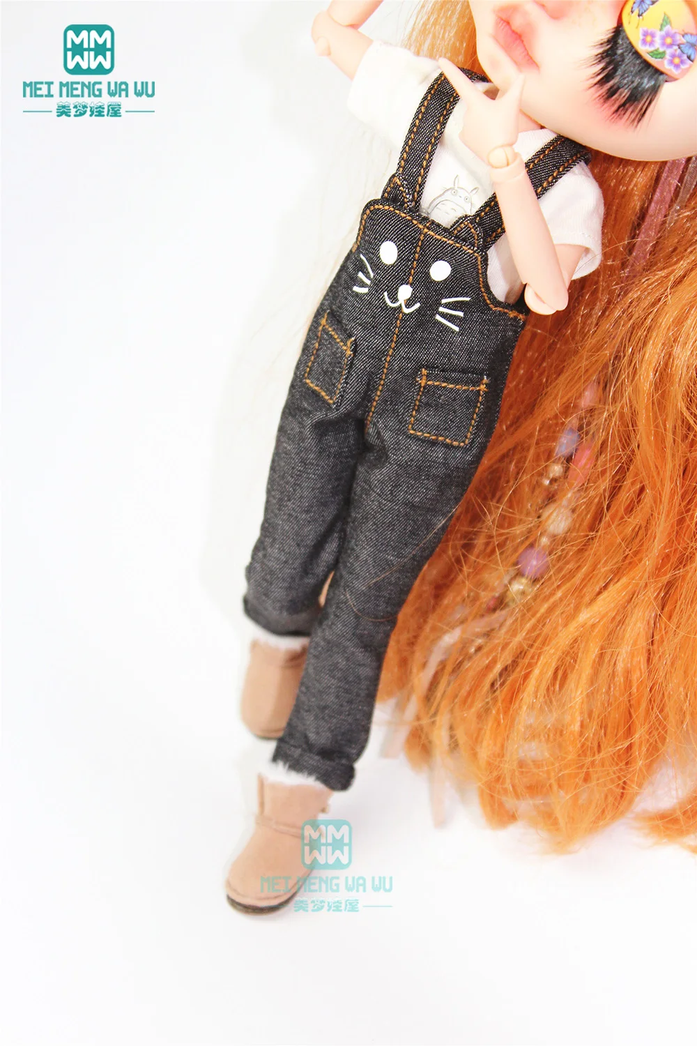 Blthy одежда мода кошка нагрудник розовый деним синий для Blyth Azone 1/6 куклы аксессуары