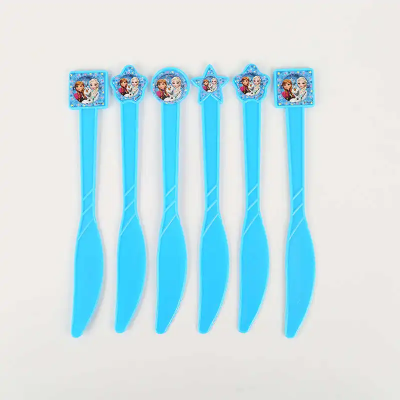 6pcs Kinfe Холодное сердце принцесса Снежная королева украшение для торта на день рождения на тему "Лошадки карусели" вечерние украшения Детские вечерние принадлежности для девочек украшения набор посуды - Цвет: 6pcs Kinfe