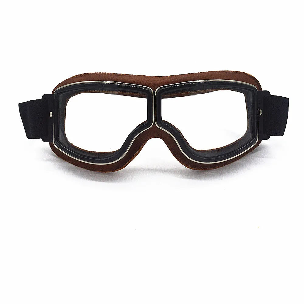 Clear Lens Evomosa Ретро мотоциклетные очки крейсер винтажные кожаные очки кафе гонщик половина шлем очки для Harley - Цвет: Clear Lens