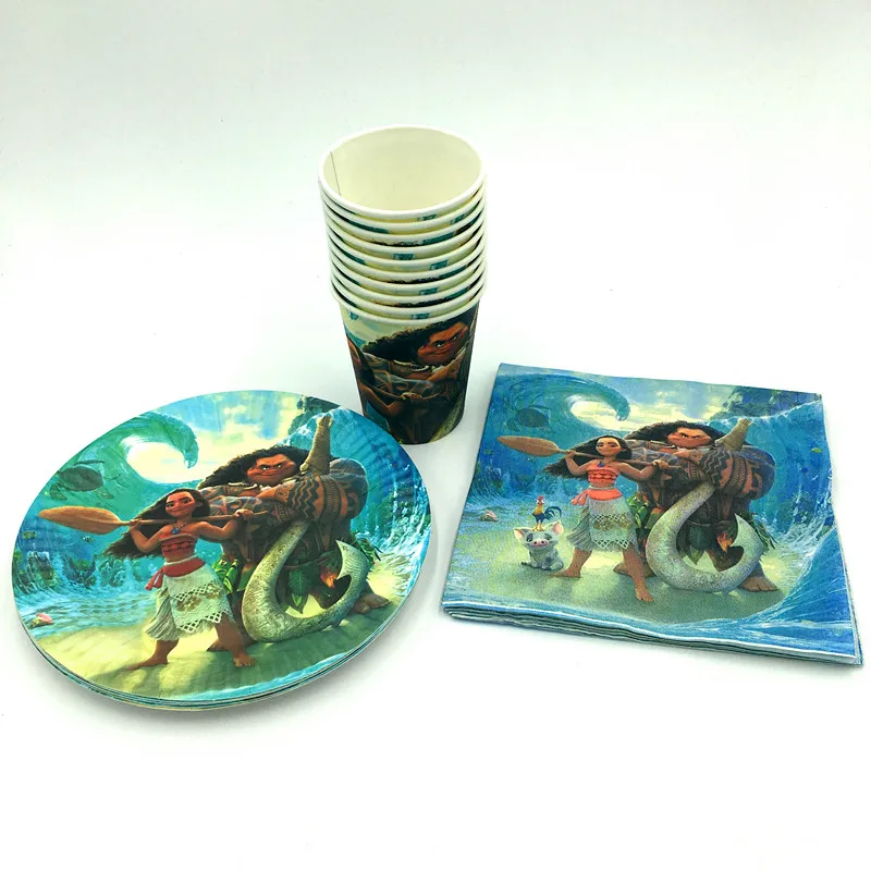 60 шт./лот Моана тарелки чашки дети день рождения товары для детского душа